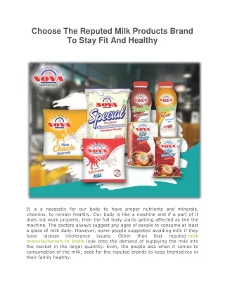 Choose The Reputed Milk Products Brand To Stay Fit And Healthy