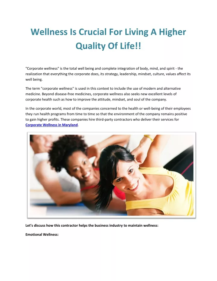wellness is crucial for living a higher quality