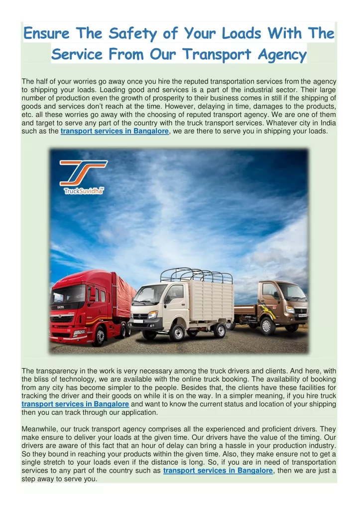 ensure the safety of your loads with the service