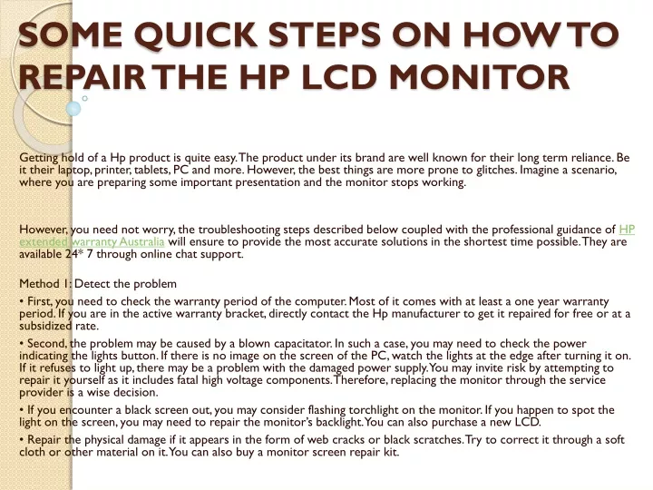 some quick steps on how to repair the hp lcd monitor