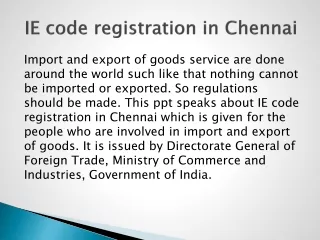 IE code registration in Chennai
