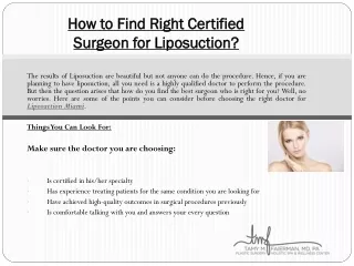 How to Find Right Certified Surgeon for  Liposuction?