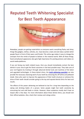 reputed teeth whitening specialist for best teeth