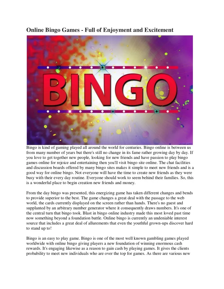 online bingo games full of enjoyment