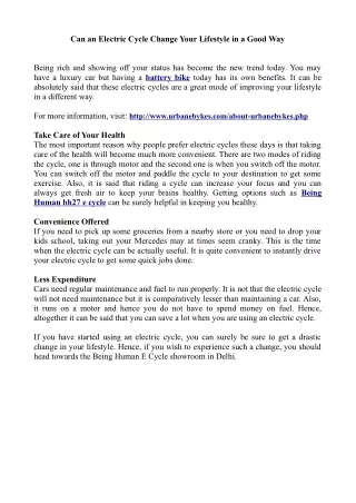 can an electric cycle change your lifestyle