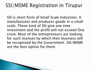 SSI/MSME Registration in Tirupur