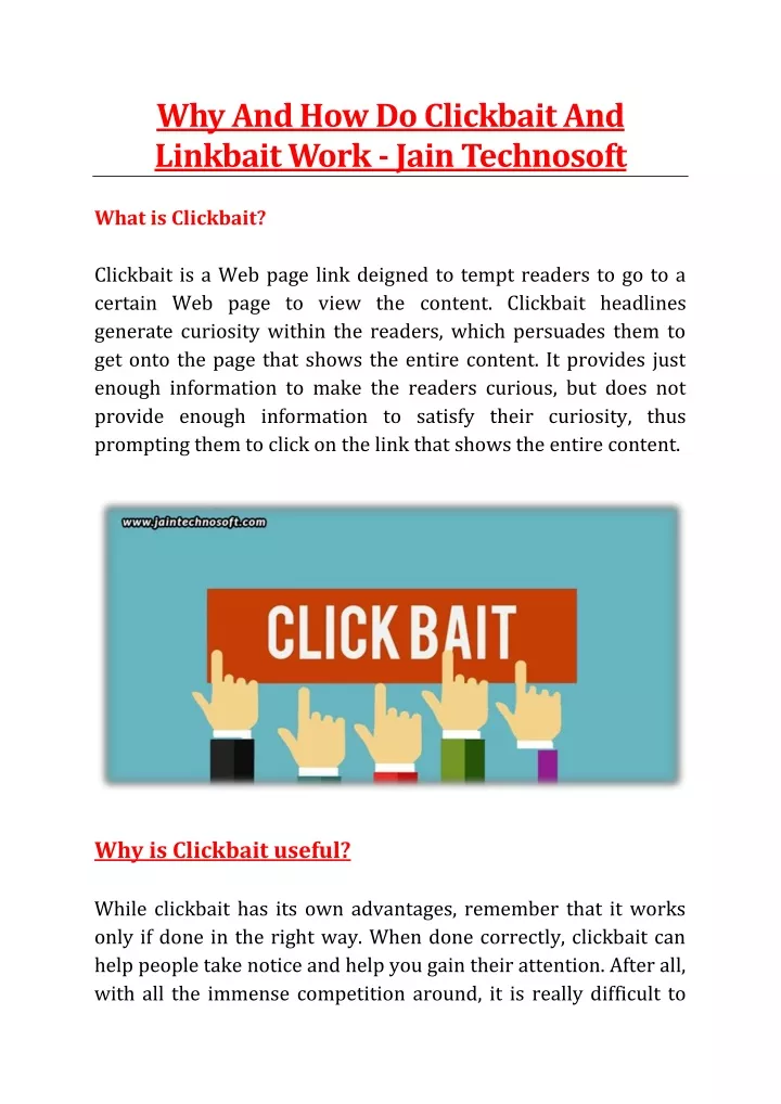 why and how do clickbait and linkbait work jain