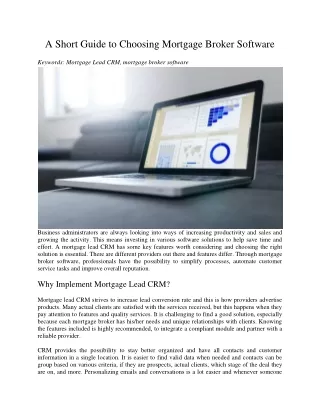 a short guide to choosing mortgage broker software