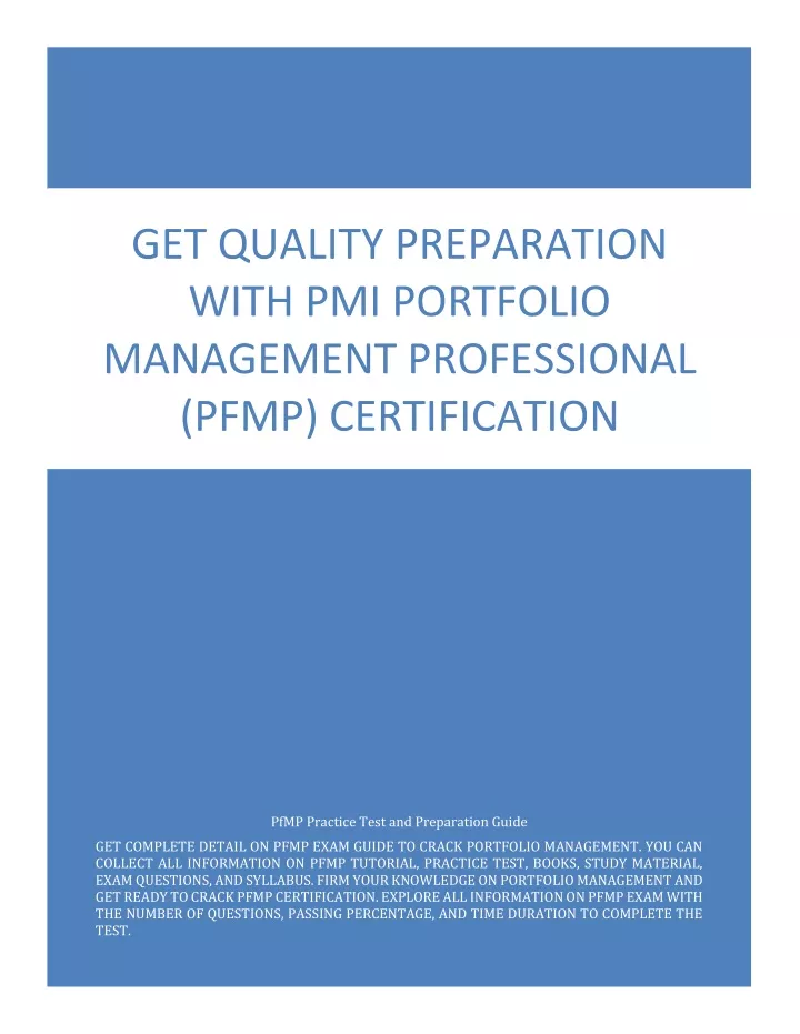 get quality preparation with pmi portfolio