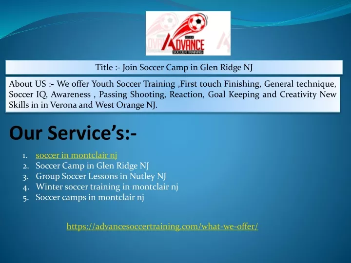 title join soccer camp in glen ridge nj