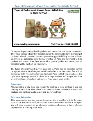 types of packers and movers pune types of packers