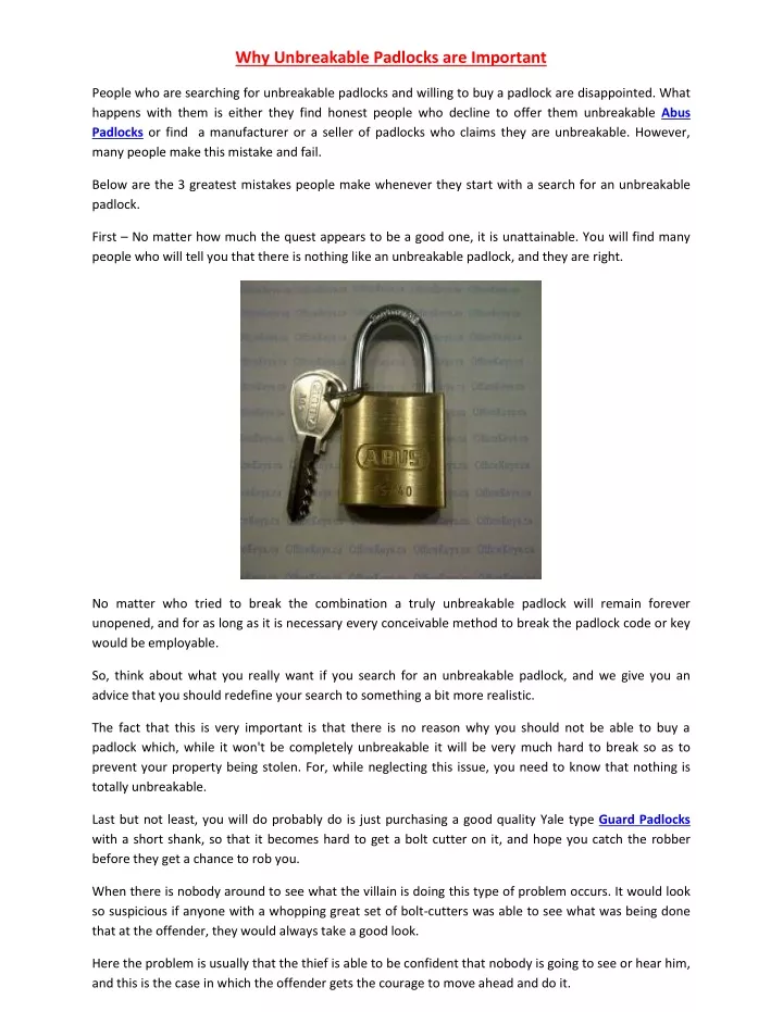 why unbreakable padlocks are important