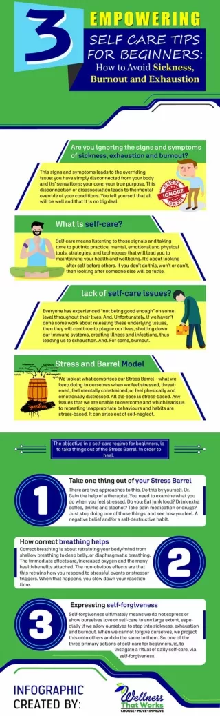 3 Empowering Self Care Tips for Beginners: How to Avoid Sickness, Burnout and Exhaustion [Infographic]