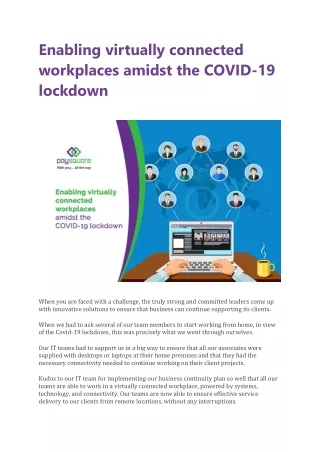 Enabling virtually connected workplaces amidst the COVID-19 lockdown