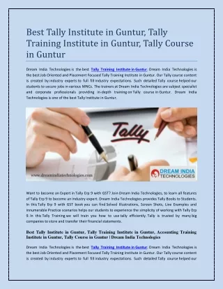 Best Tally Institute in Guntur, Tally Training Institute in Guntur, Tally Course in Guntur