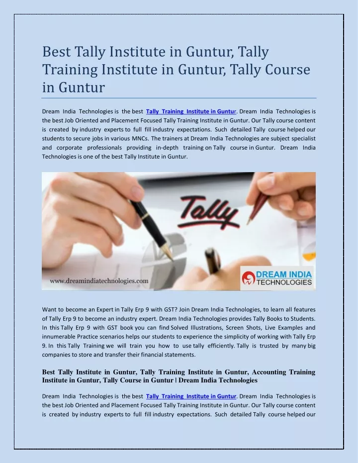 best tally institute in guntur tally training