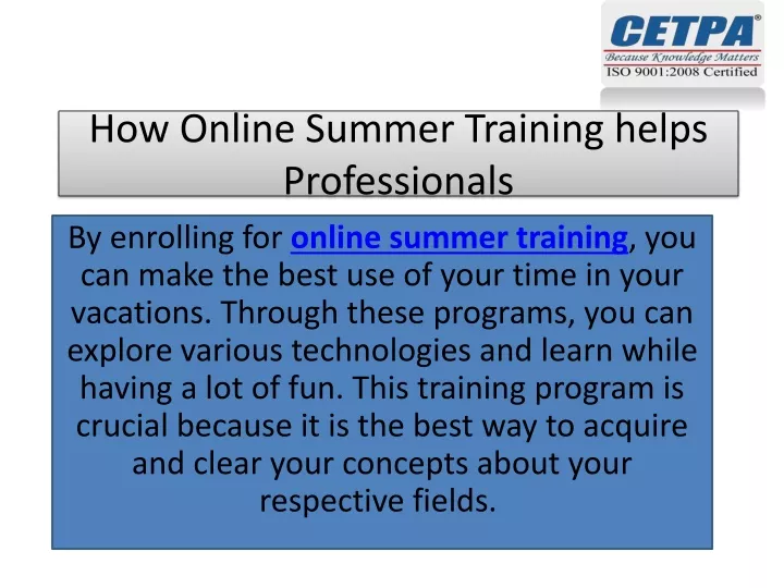 how online summer training helps professionals