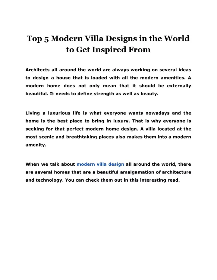 top 5 modern villa designs in the world