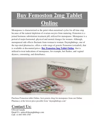 Buy Femoston 2mg Tablet