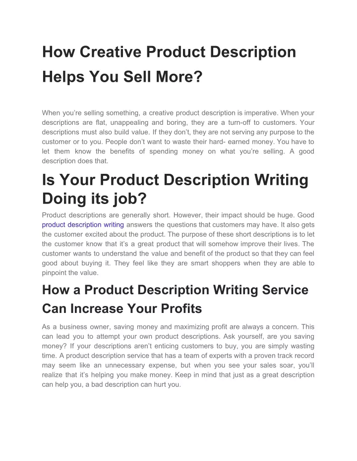 how creative product description helps you sell