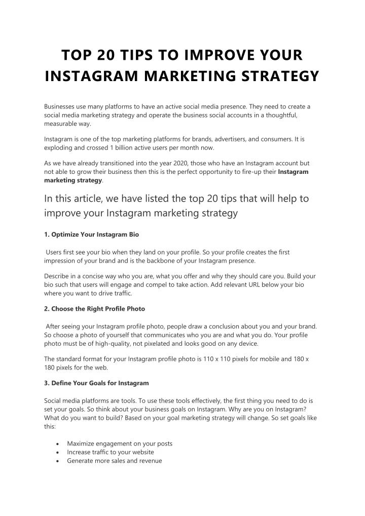 top 20 tips to improve your instagram marketing