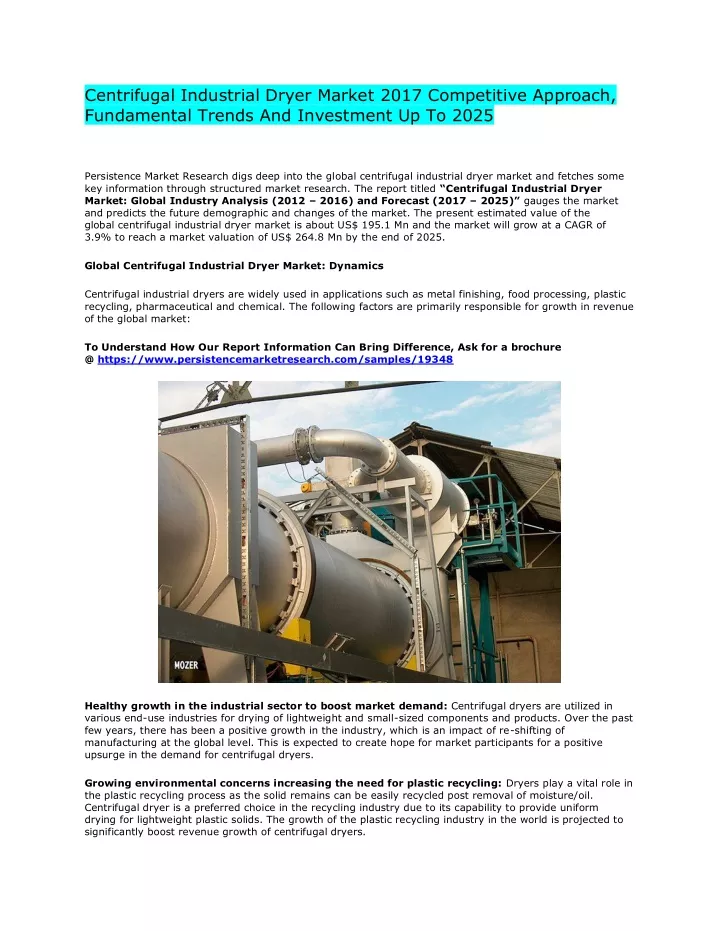 centrifugal industrial dryer market 2017