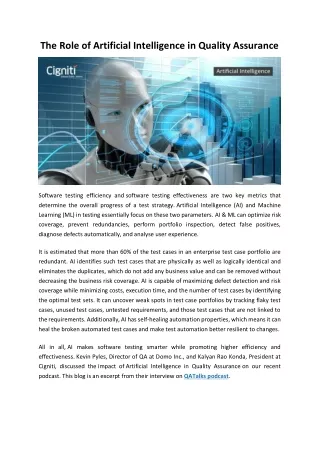 the role of artificial intelligence in quality