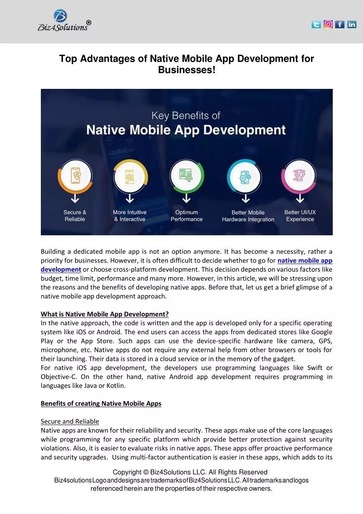 top advantages of native mobile app development