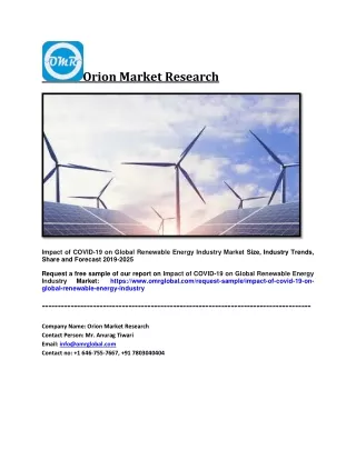 Impact of COVID-19 on Global Renewable Energy Industry Market Size, Industry Trends, Share and Forecast 2019-2025