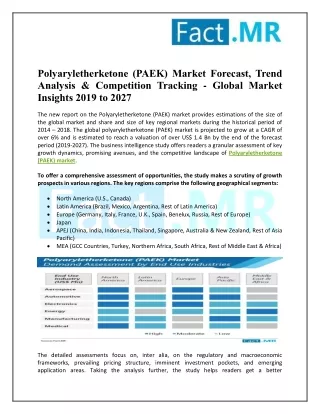 Polyaryletherketone (PAEK) Market Global Demand, Research and Top Leading Player through 2019 to 2027