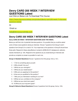 devry card 205 week 7 interview questions latest