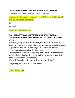 devry card 205 week 8 informational interview
