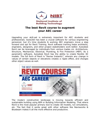 the best revit course to augment your aec career