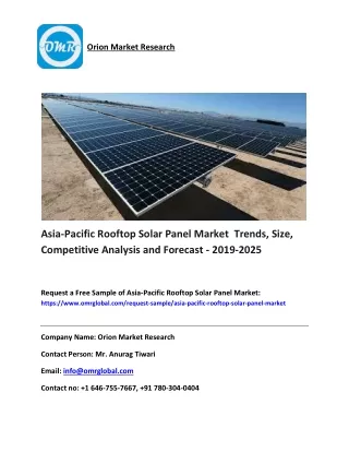 Asia-Pacific Rooftop Solar Panel Market  Trends, Size, Competitive Analysis and Forecast - 2019-2025