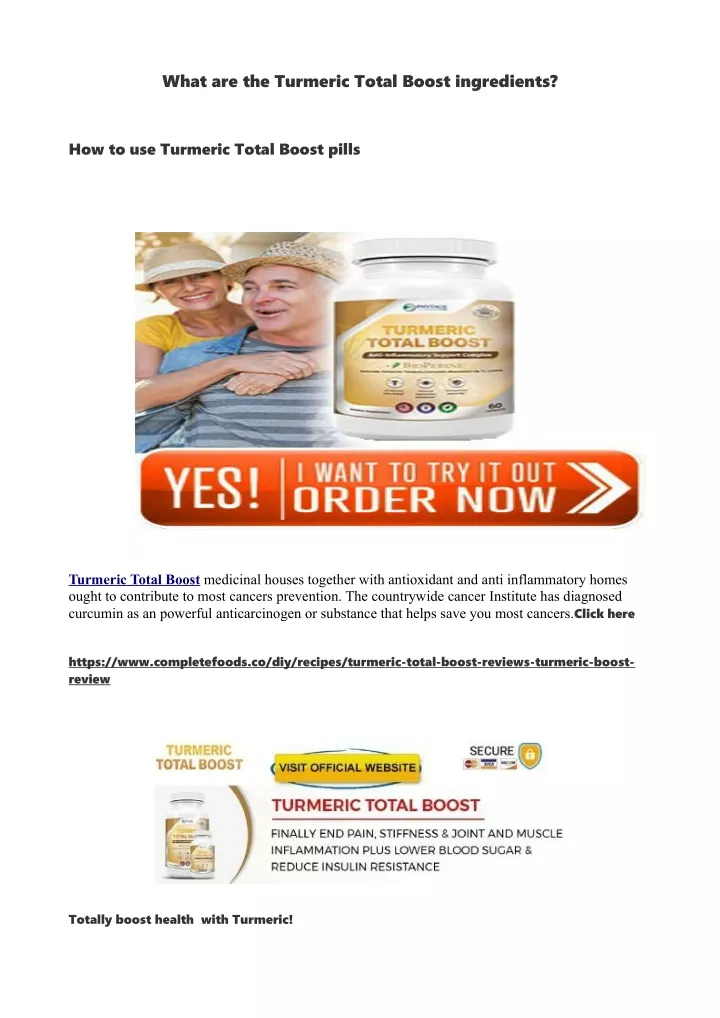 what are the turmeric total boost ingredients