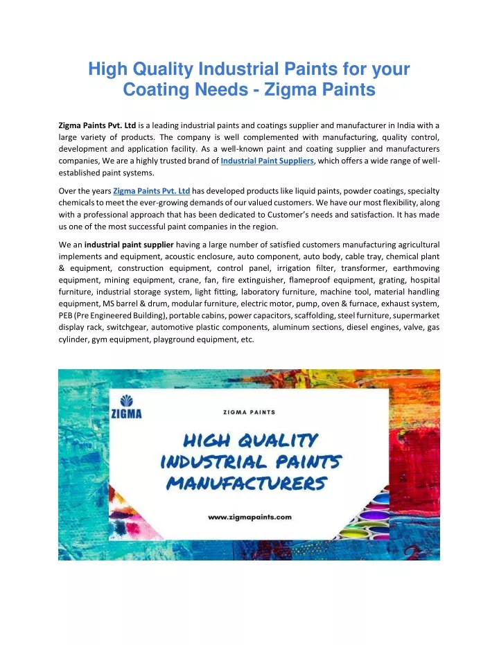 high quality industrial paints for your coating