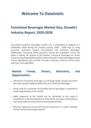 Functional Beverages Market Size, Growth| Industry Report, 2020-2026