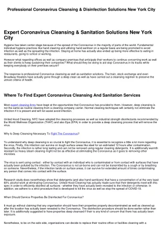 Professional Coronavirus Cleansing & Sanitation Services NYC