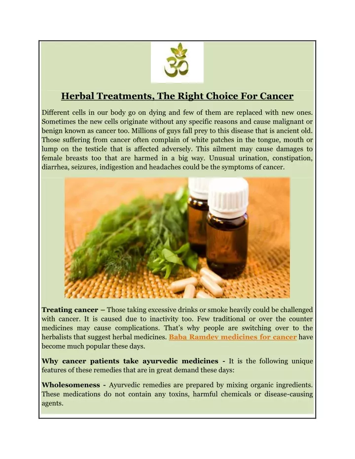 herbal treatments the right choice for cancer