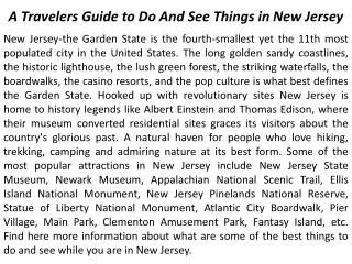 A Travelers Guide to Do And See Things in New Jersey