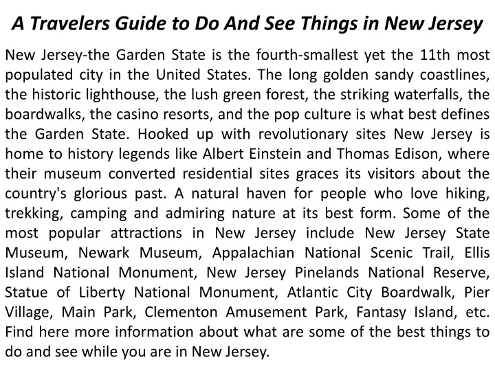 a travelers guide to do and see things in new jersey