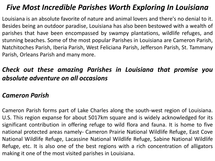 five most incredible parishes worth exploring in louisiana