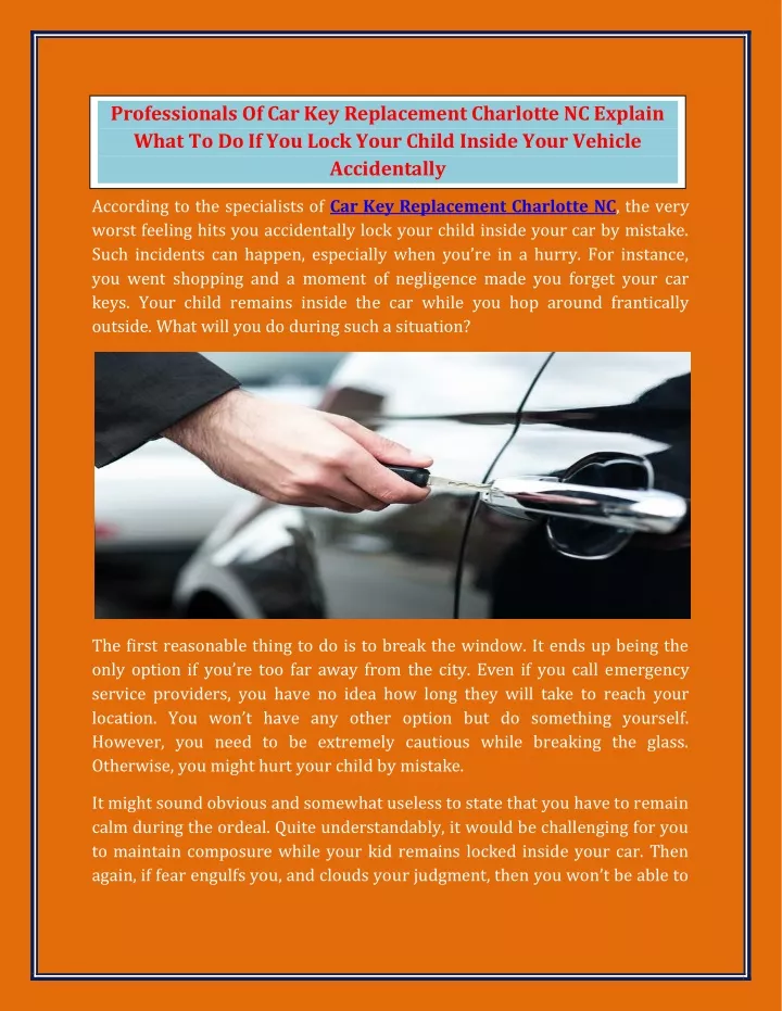 professionals of car key replacement charlotte