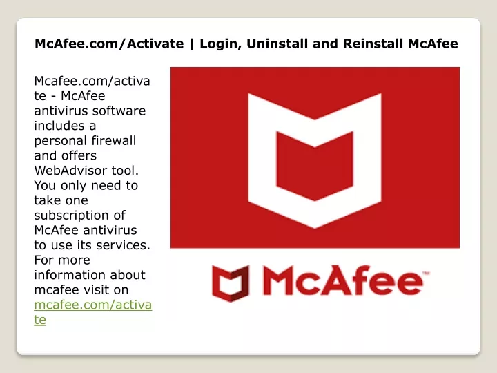 mcafee com activate login uninstall and reinstall