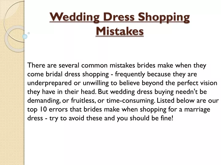 wedding dress shopping mistakes