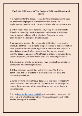 The Main Differences in The Design of Office and Residential Spaces