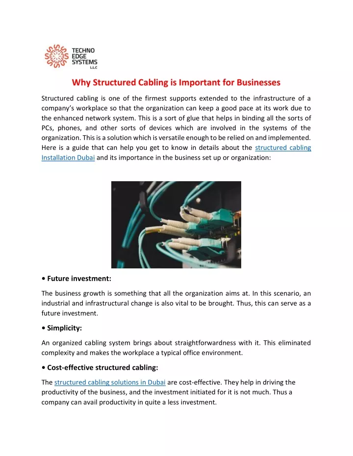 why structured cabling is important for businesses