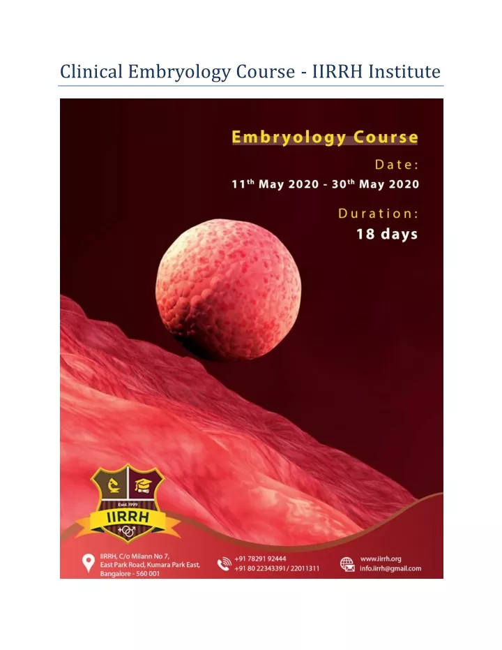 clinical embryology course iirrh institute