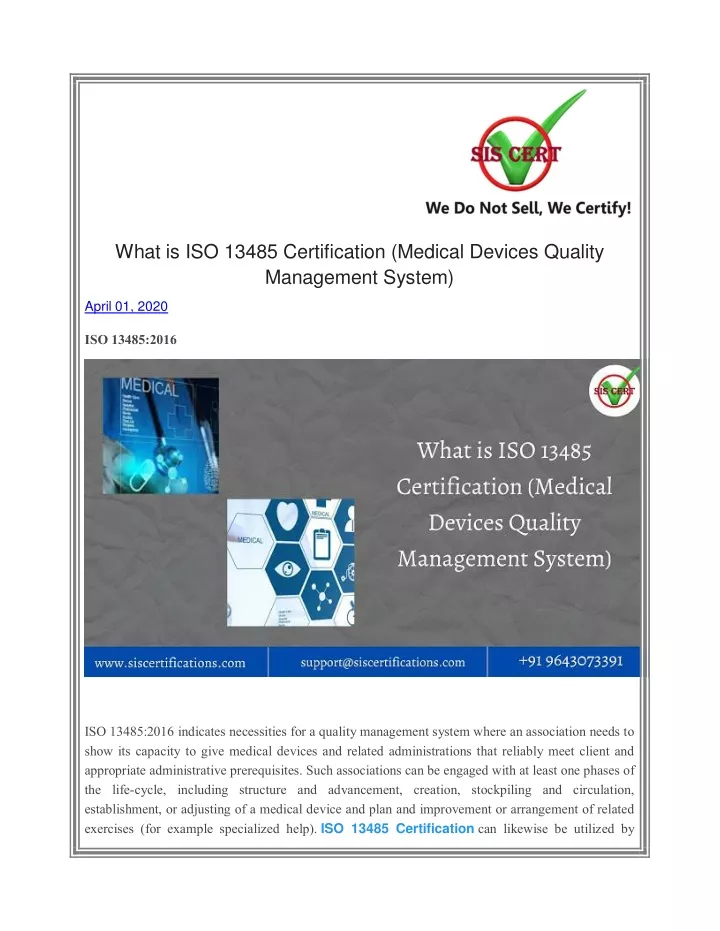what is iso 13485 certification medical devices