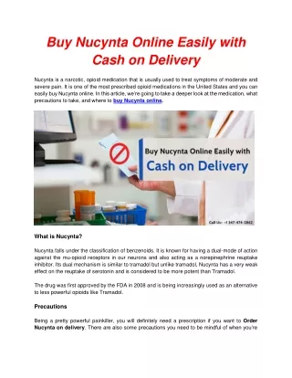 Buy Nucynta Online Easily with Cash on Delivery